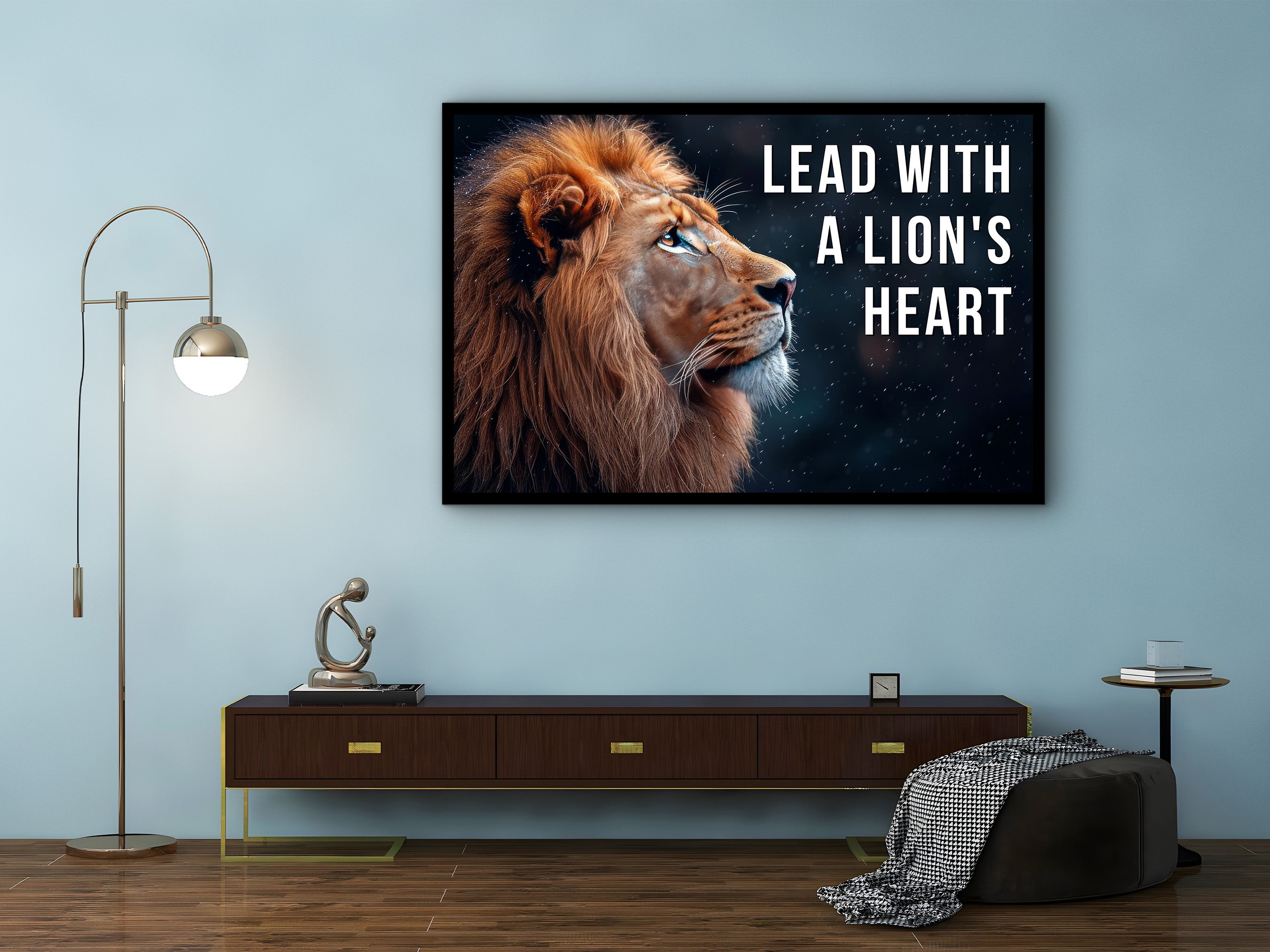 Motivational Wall Art, Lead With a Lion's Heart Canvas, Home & Office Decor, Daily Inspiration Quotes, Ready to Hang, Printed on Black Frame