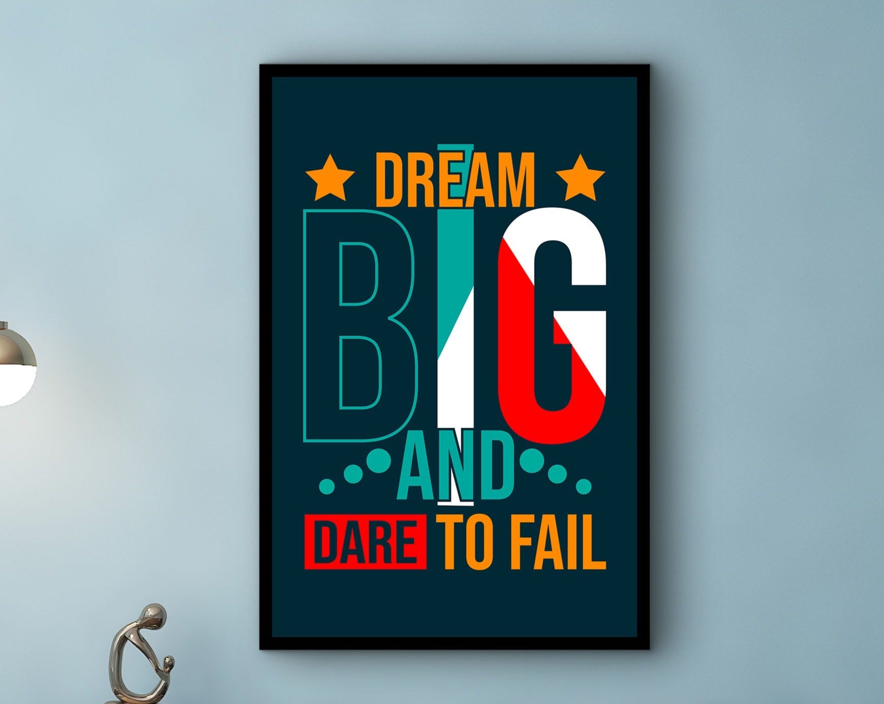 Motivational Wall Art, Dream Big Dare to Fail Wall Art Canvas, Living Room Wall Decor, Ready to Hang, Gift for Her, Printed on Black Frame