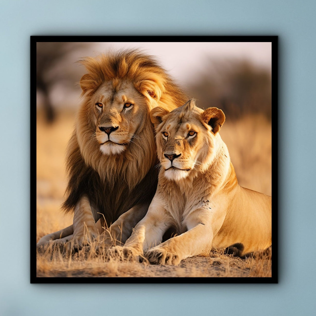 Lion Canvas Wall Art, Animal Modern Design Art, Home Decor, Lion Couple Canvas Print, Ready to Hang, Perfect Gift, Printed on Black Frame