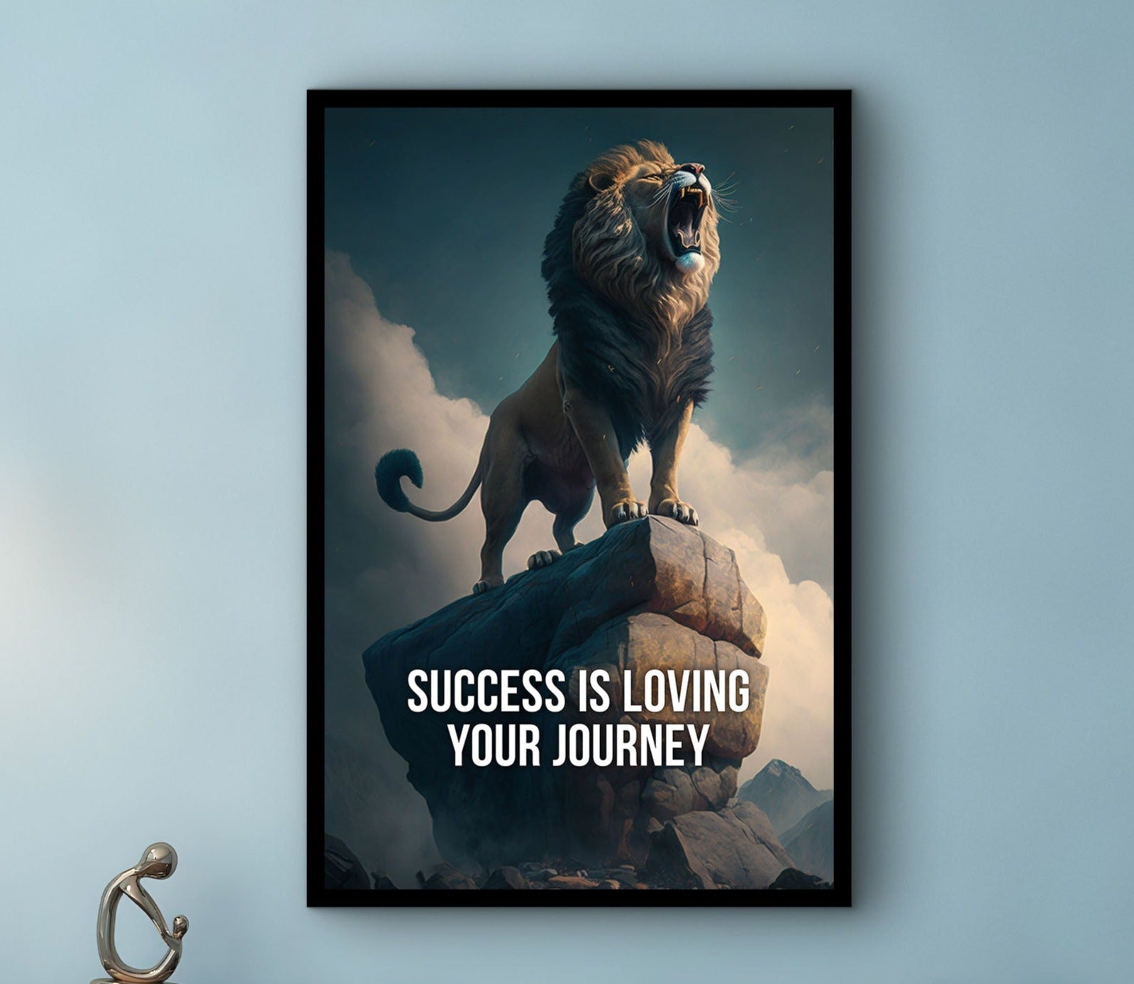 Motivational Wall Art, Success is Loving Your Journey Canvas, Lion With Quote Print Art, Modern Home Decor Gift, Printed on Black Frame