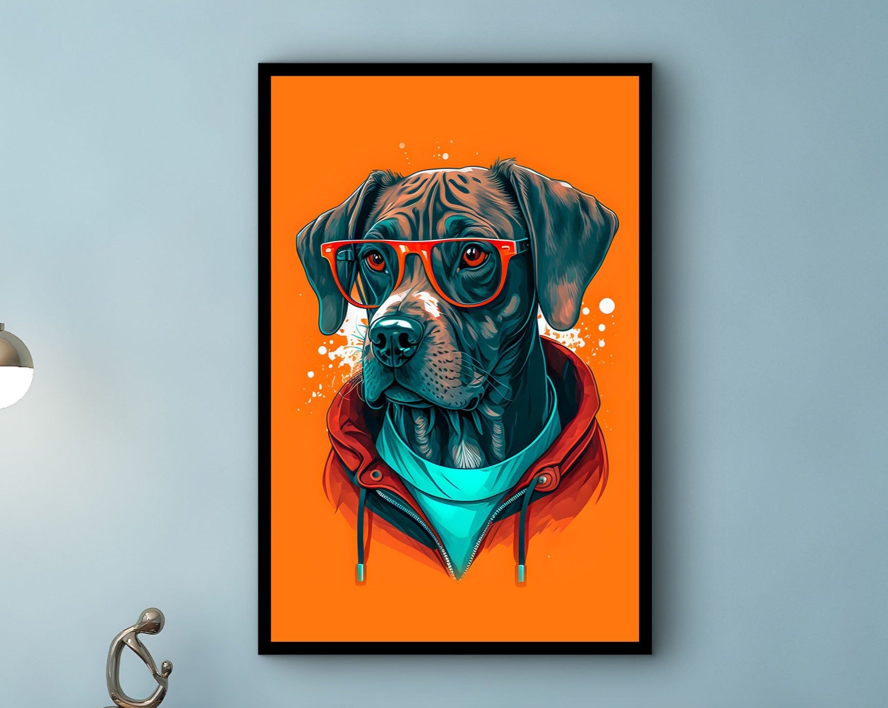 Dog Wall Art, Colorful Print Painting Canvas, Living Room Decor, Animal Wall Art Canvas, Perfect Gift for Dog Lover, Printed on Black Frame