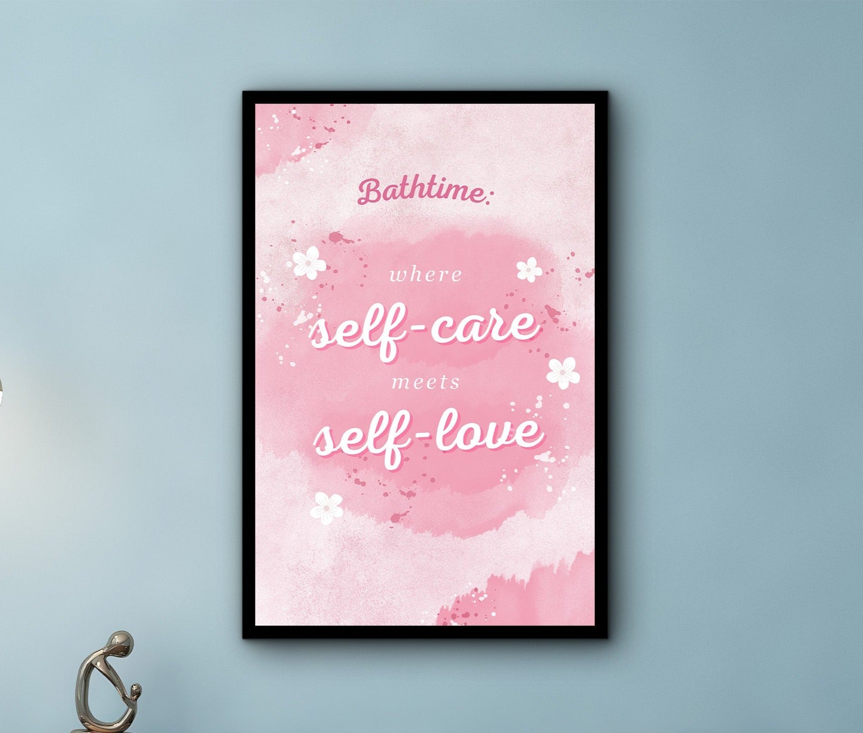 Motivational Wall Art, Bathtime Where Self-Care meets Self-Love Wall Art Canvas, Home & Office Decor, Ready to Hang, Printed on Black Frame