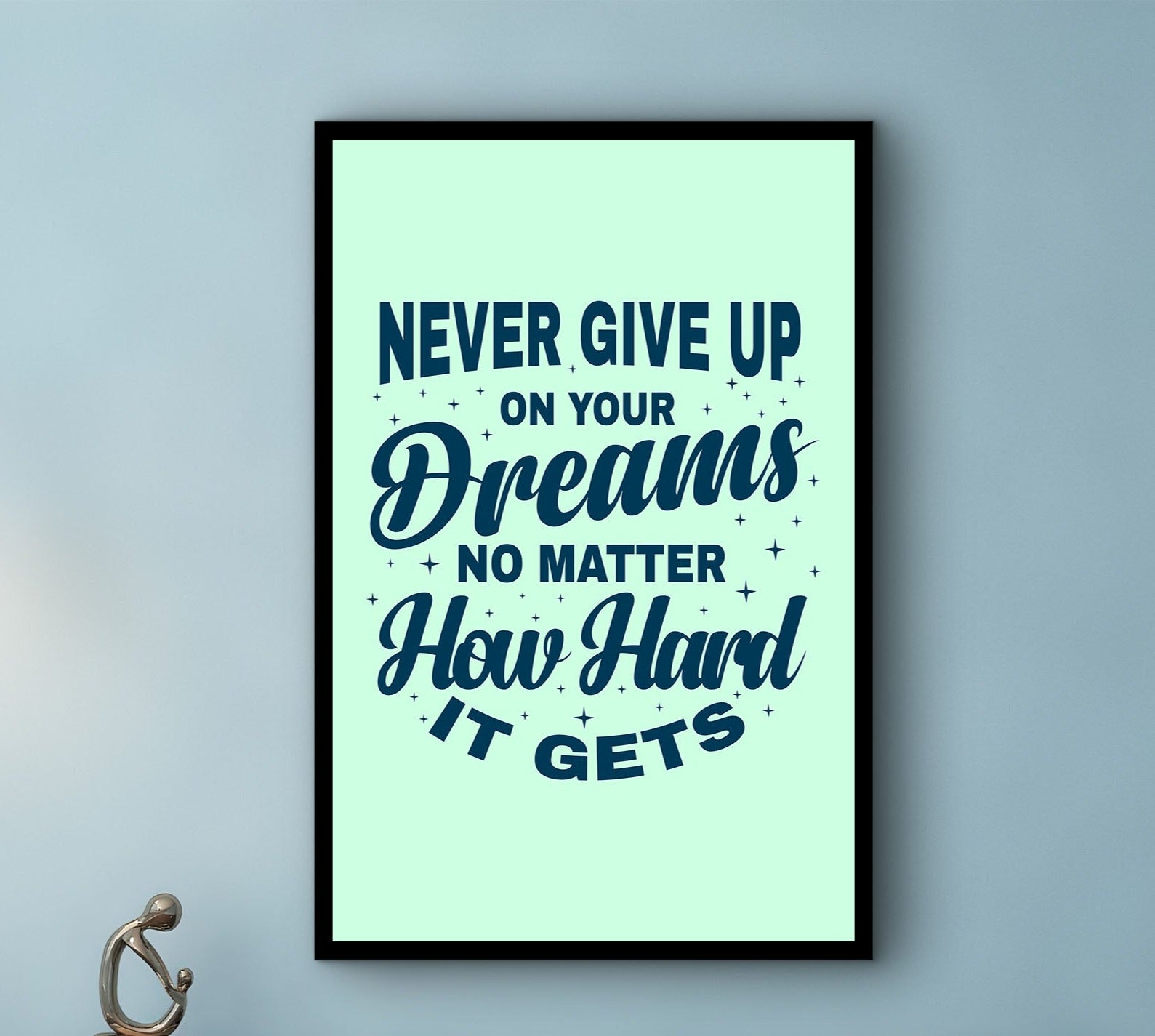 Motivational Wall Art, Never Give Up on Your Dreams No Matter How Hard It Canvas, Ready to Hang, Quotes Canvas Gift, Printed on Black Frame