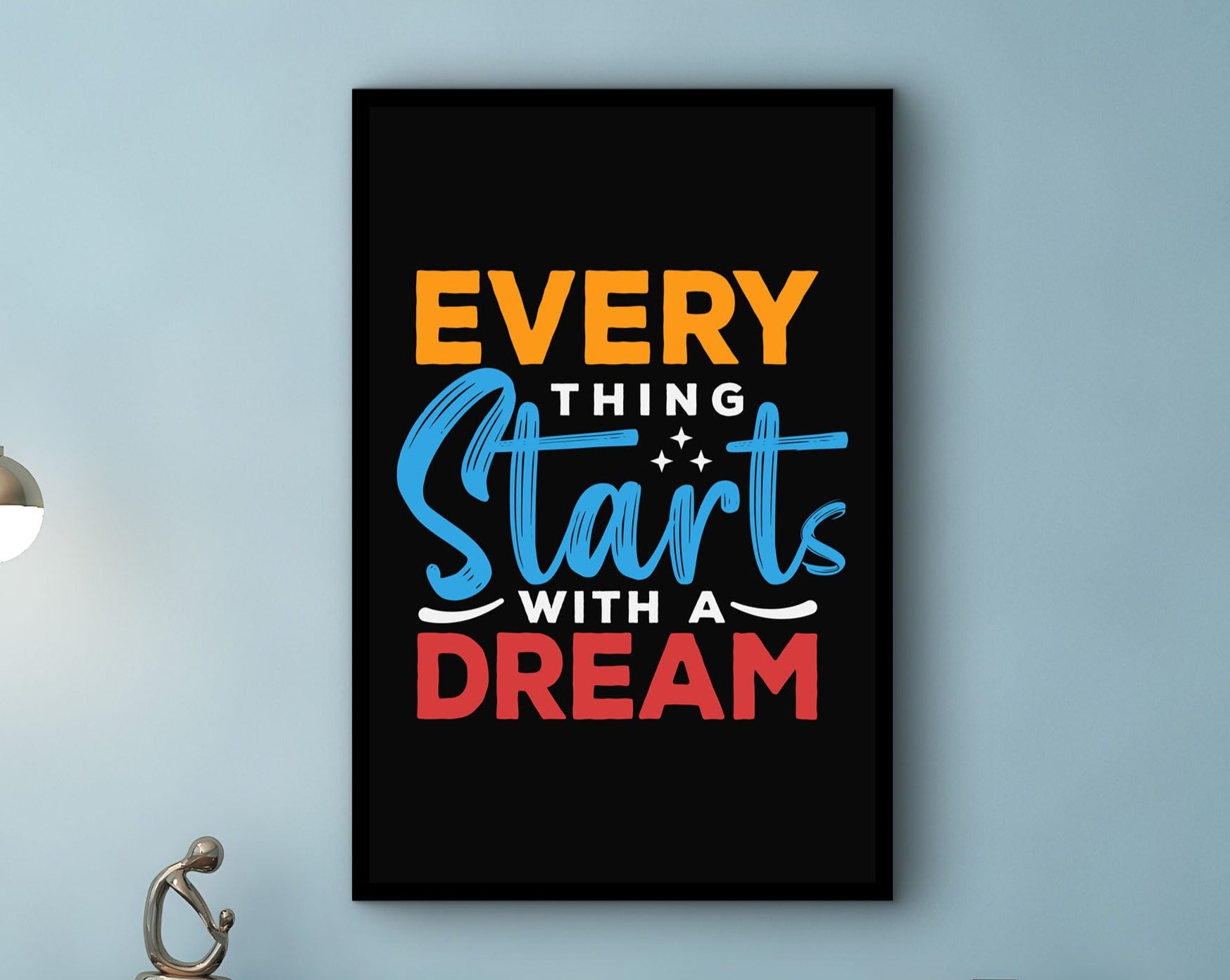 Every Thing Starts With A Dream Wall Art Canvas, Modern Home Office Prints, Daily Inspiration Wall Art, Ready to Hang, Unique Gift for Him