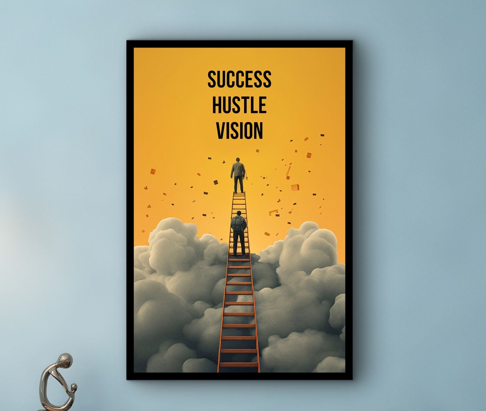 Success Hustle Vision Wall Art, Modern Home Office Prints, Uplifting Quote Decor, Ready to Hang, Motivational Canvas, Printed on Black Frame