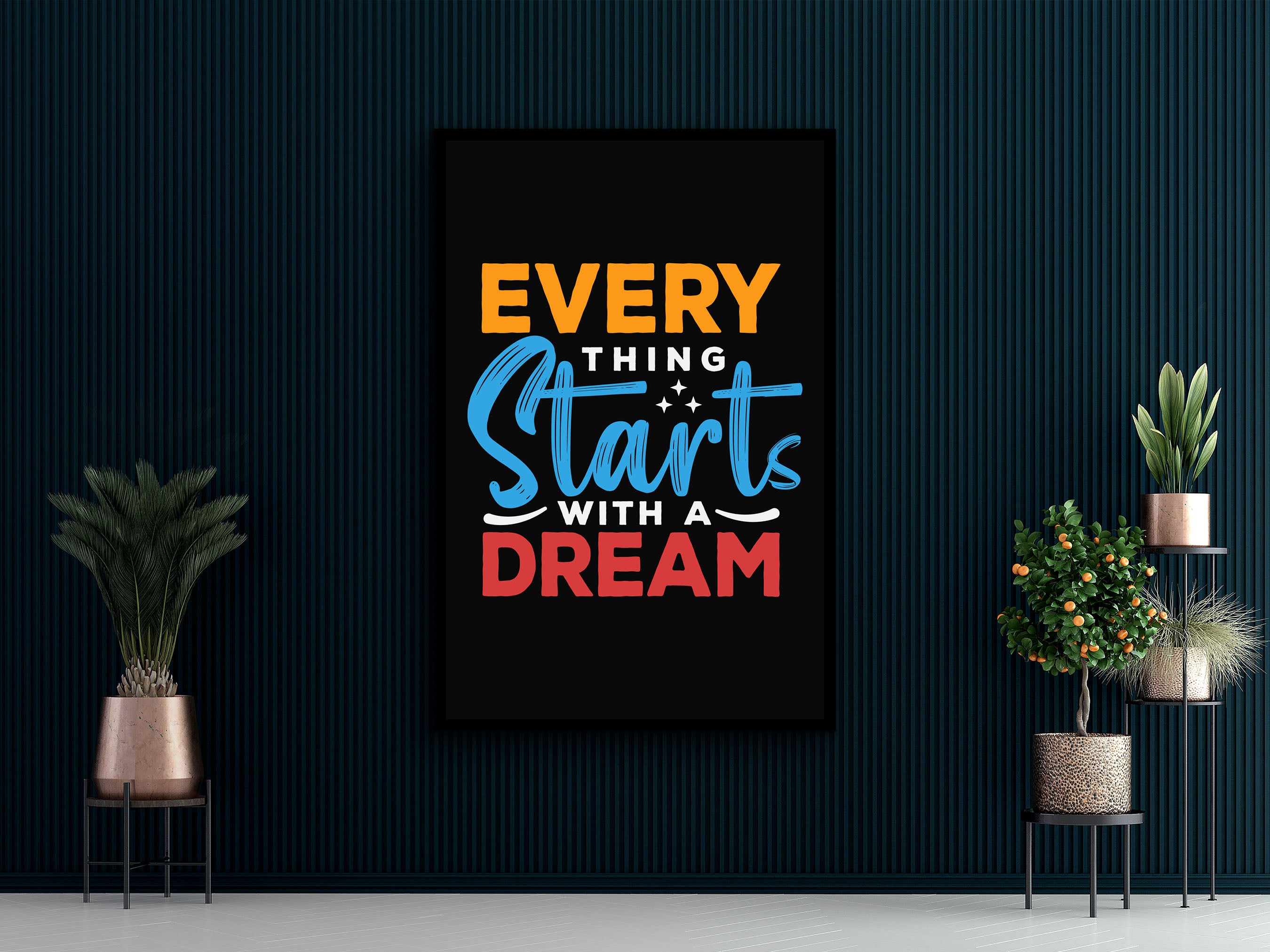 Every Thing Starts With A Dream Wall Art Canvas, Modern Home Office Prints, Daily Inspiration Wall Art, Ready to Hang, Unique Gift for Him