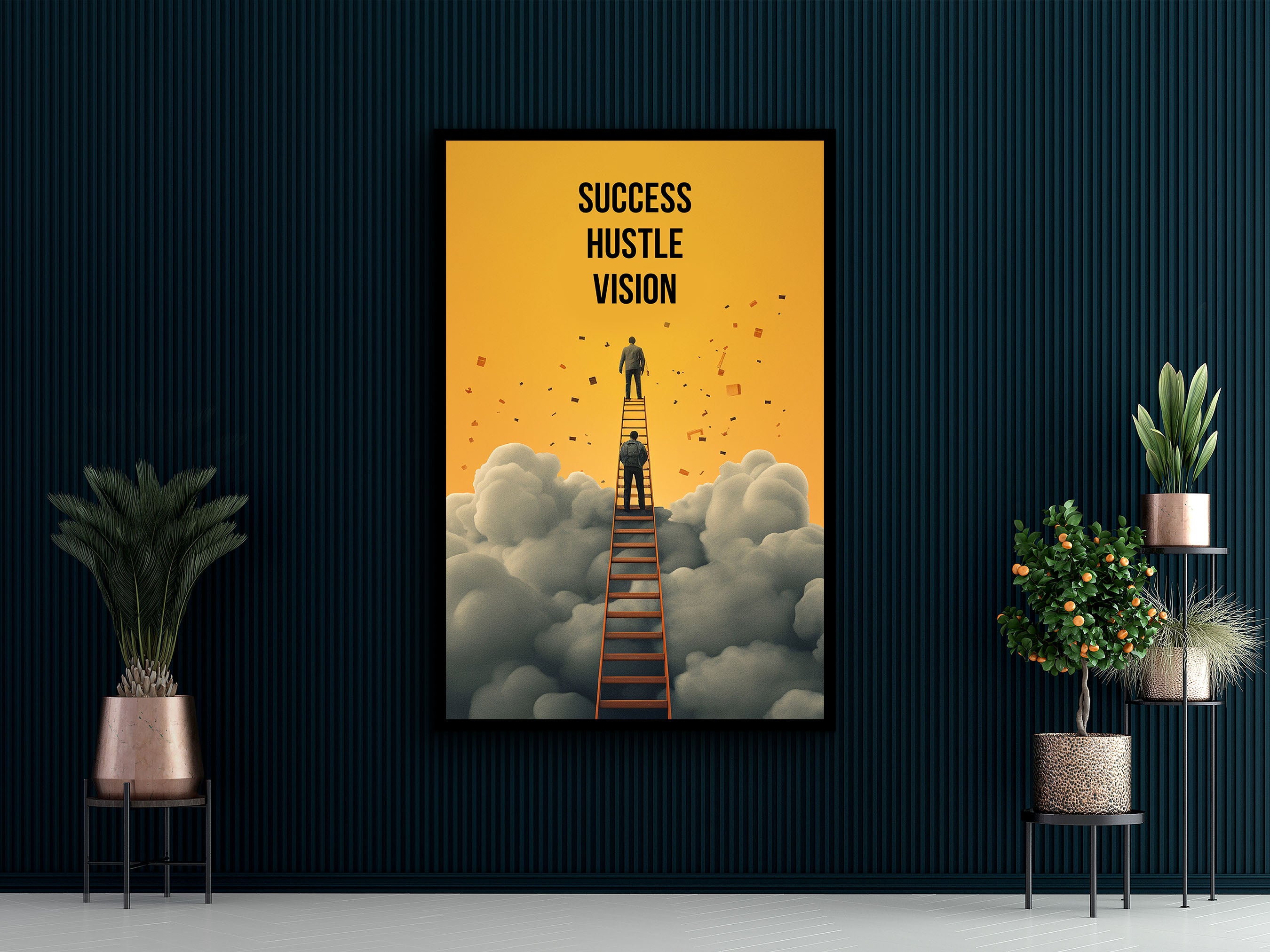 Success Hustle Vision Wall Art, Modern Home Office Prints, Uplifting Quote Decor, Ready to Hang, Motivational Canvas, Printed on Black Frame