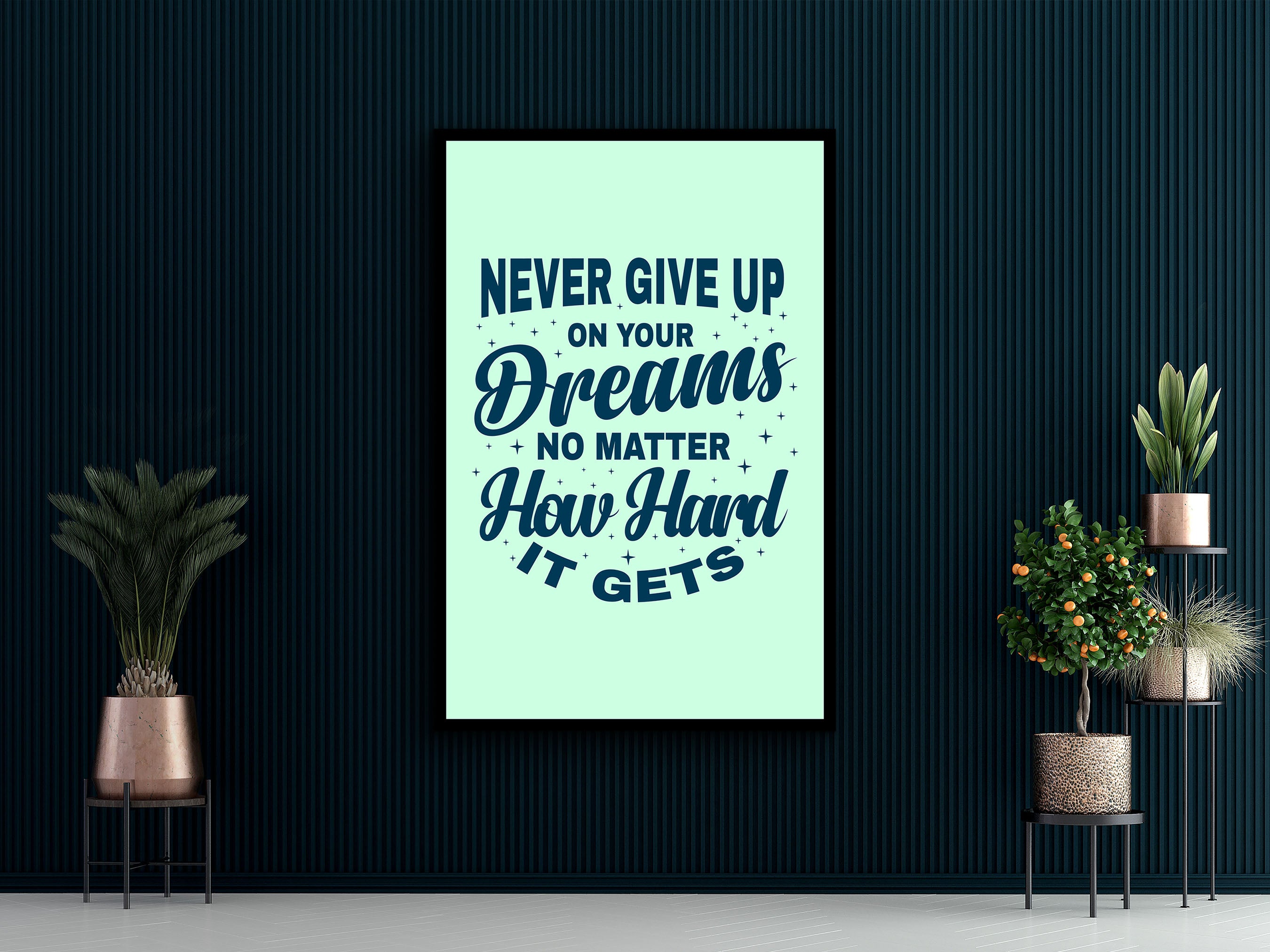 Motivational Wall Art, Never Give Up on Your Dreams No Matter How Hard It Canvas, Ready to Hang, Quotes Canvas Gift, Printed on Black Frame