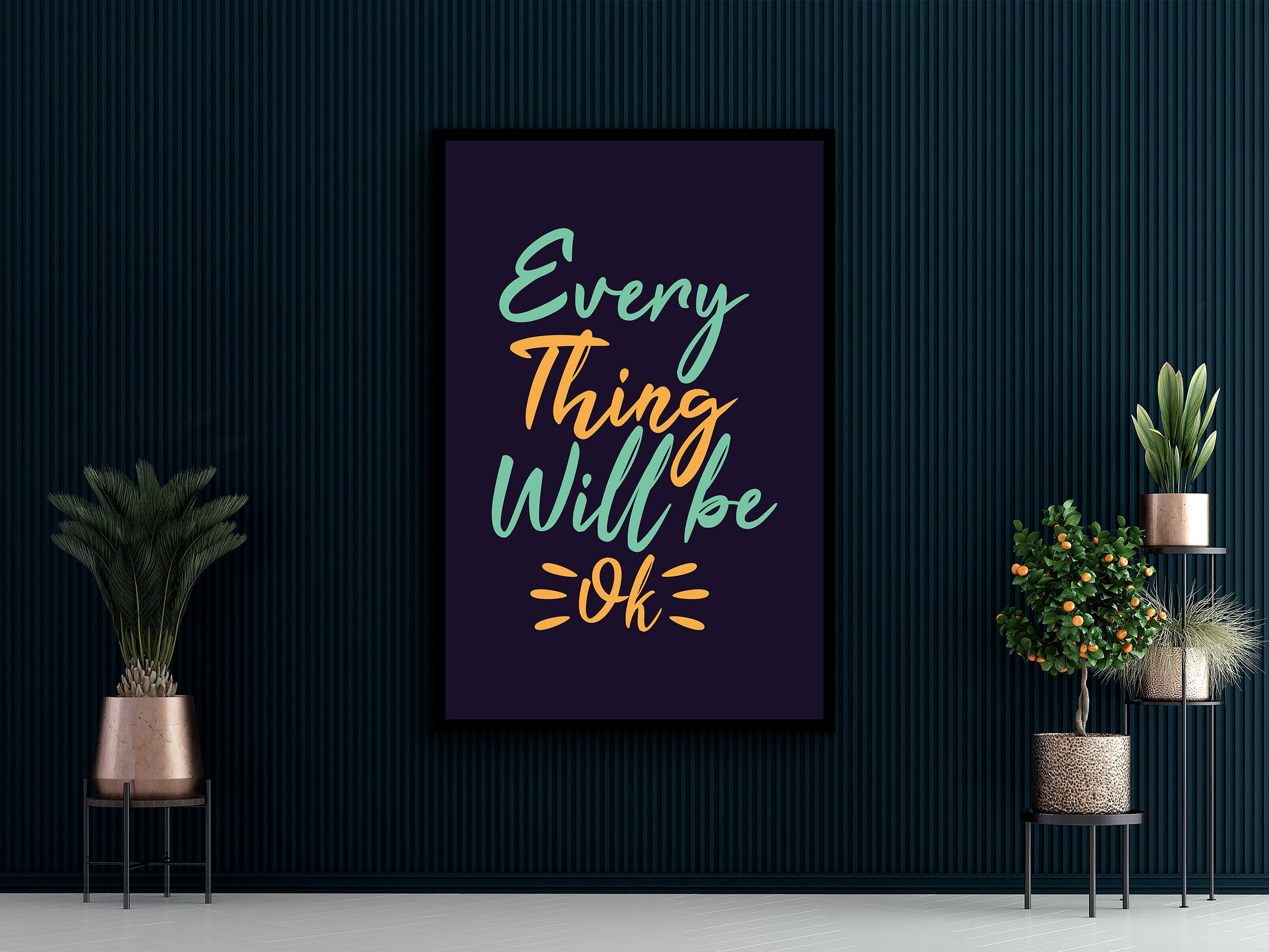 Positive Vibes Wall Art, Every Thing Will Be Ok Canvas, Home & Office Wall Decor, Affirmation Artwork, Perfect Gift, Printed on Black Frame