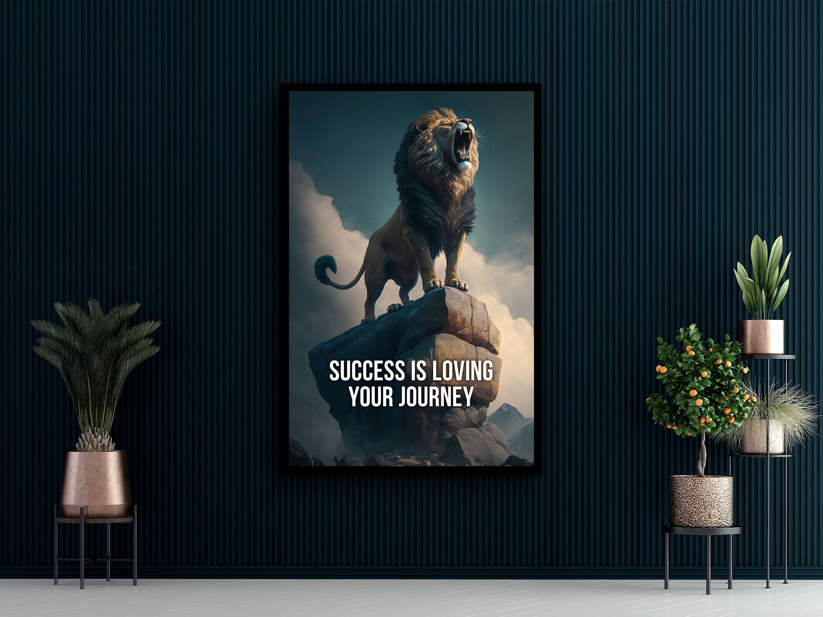 Motivational Wall Art, Success is Loving Your Journey Canvas, Lion With Quote Print Art, Modern Home Decor Gift, Printed on Black Frame