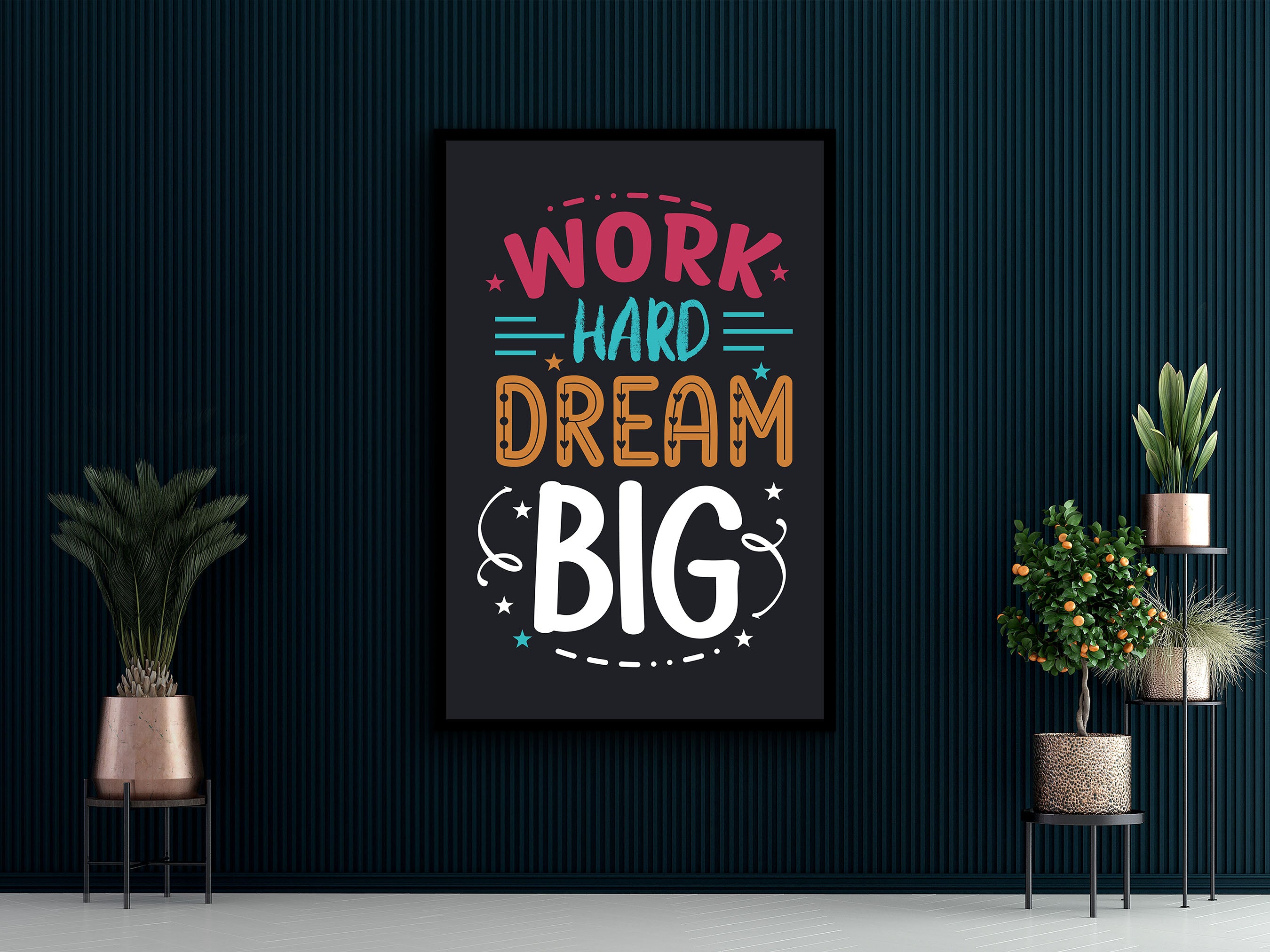 Motivational Wall Art, Work Hard Dream Big Canvas, Success Poster, Home & Office Decor, Ready to Hang, Perfect Gift, Printed on Black Frame