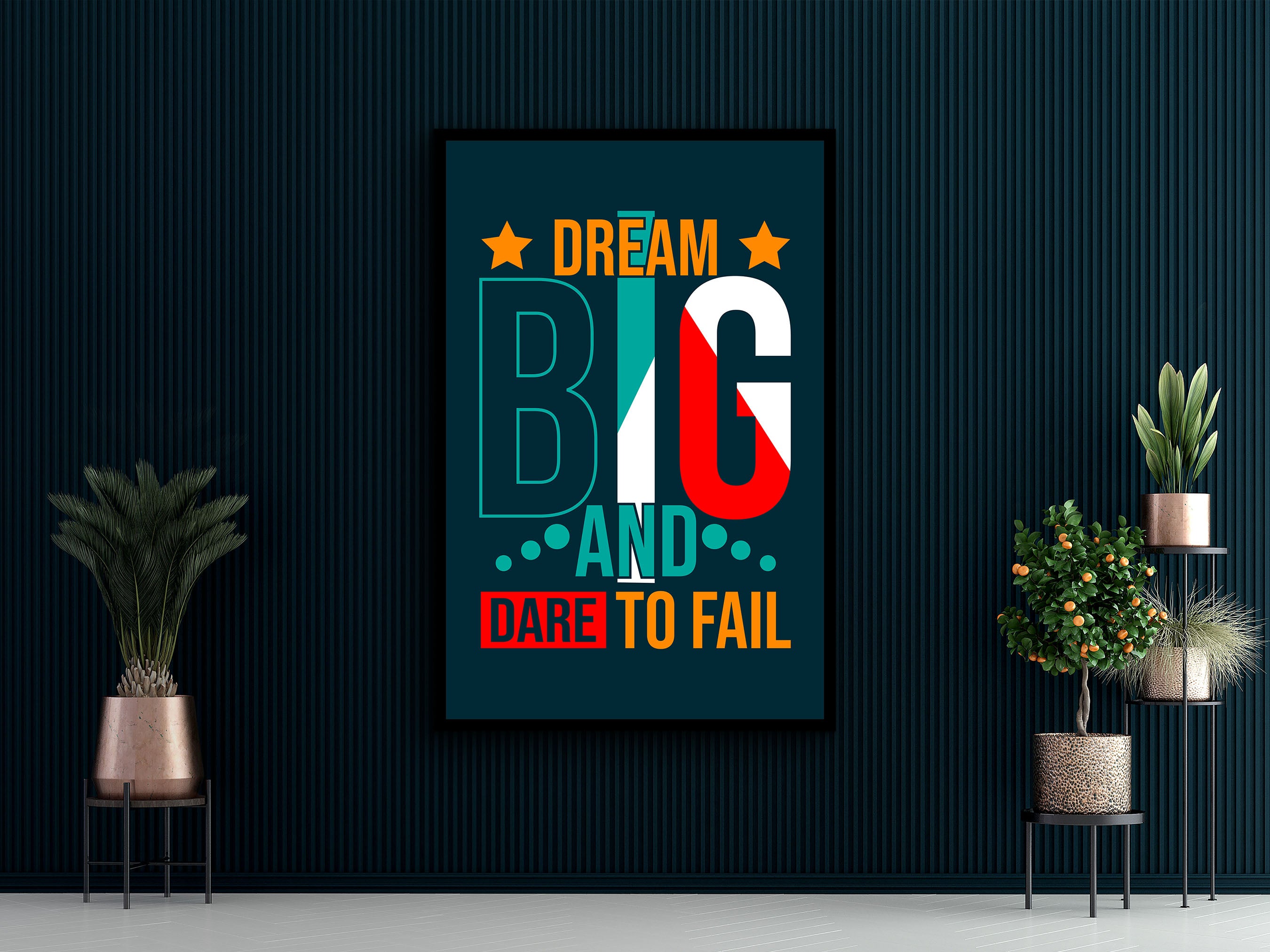 Motivational Wall Art, Dream Big Dare to Fail Wall Art Canvas, Living Room Wall Decor, Ready to Hang, Gift for Her, Printed on Black Frame