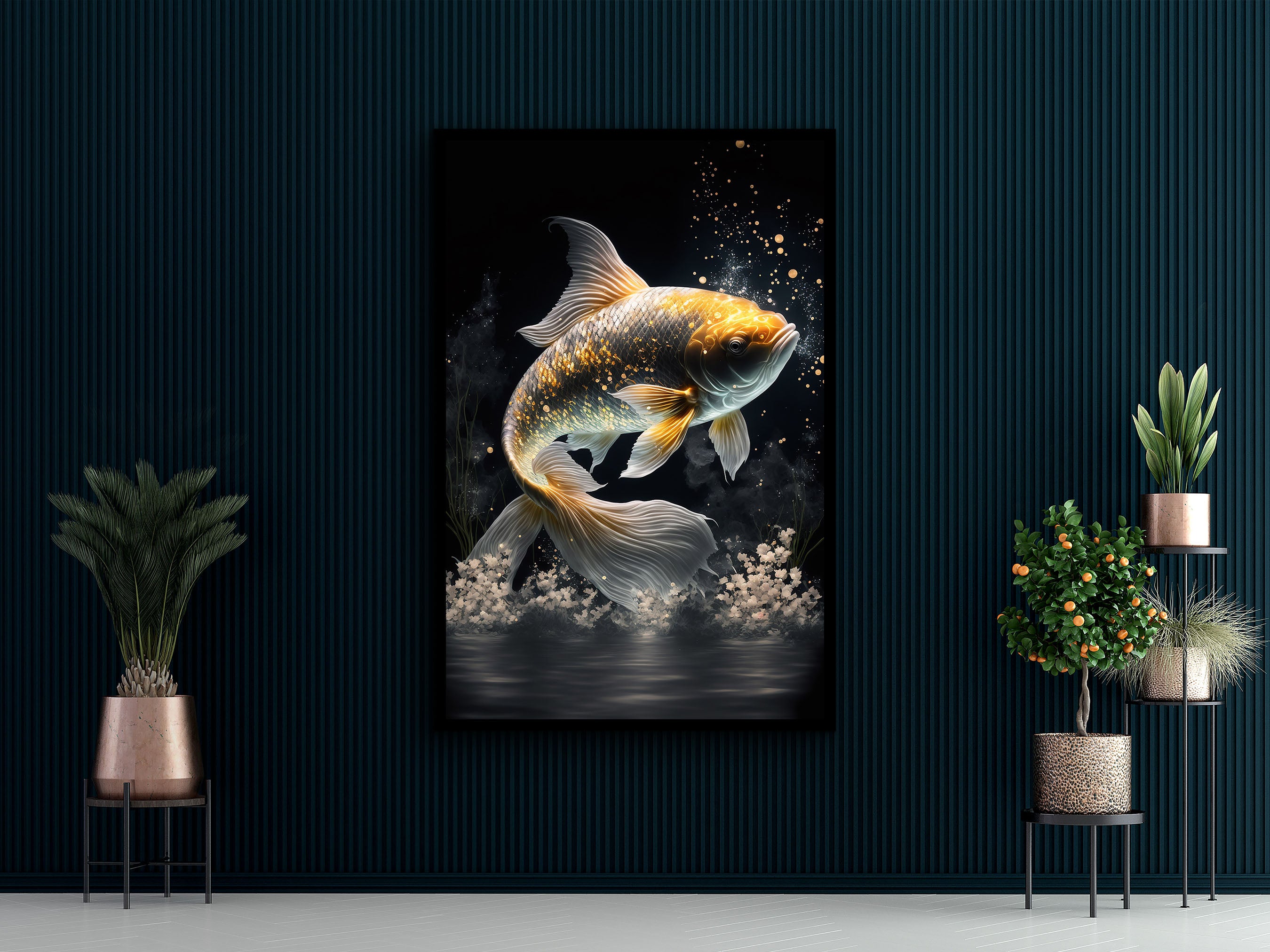 Fish Wall Art, Colorful Fish Painting Wall Art, Motivational Poster Canvas, Modern Design Home Decor, Ready to Hang, Printed on Black Frame