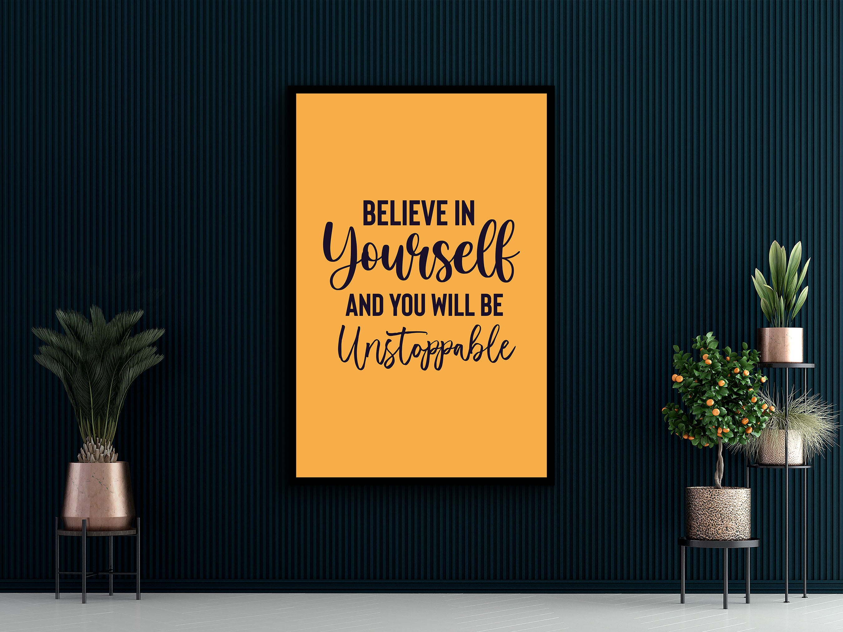 Motivational Wall Art, Believe in Yourself and You Will Be Unstoppable Canvas, Home and Office Decor, Perfect Gift, Printed on Black Frame