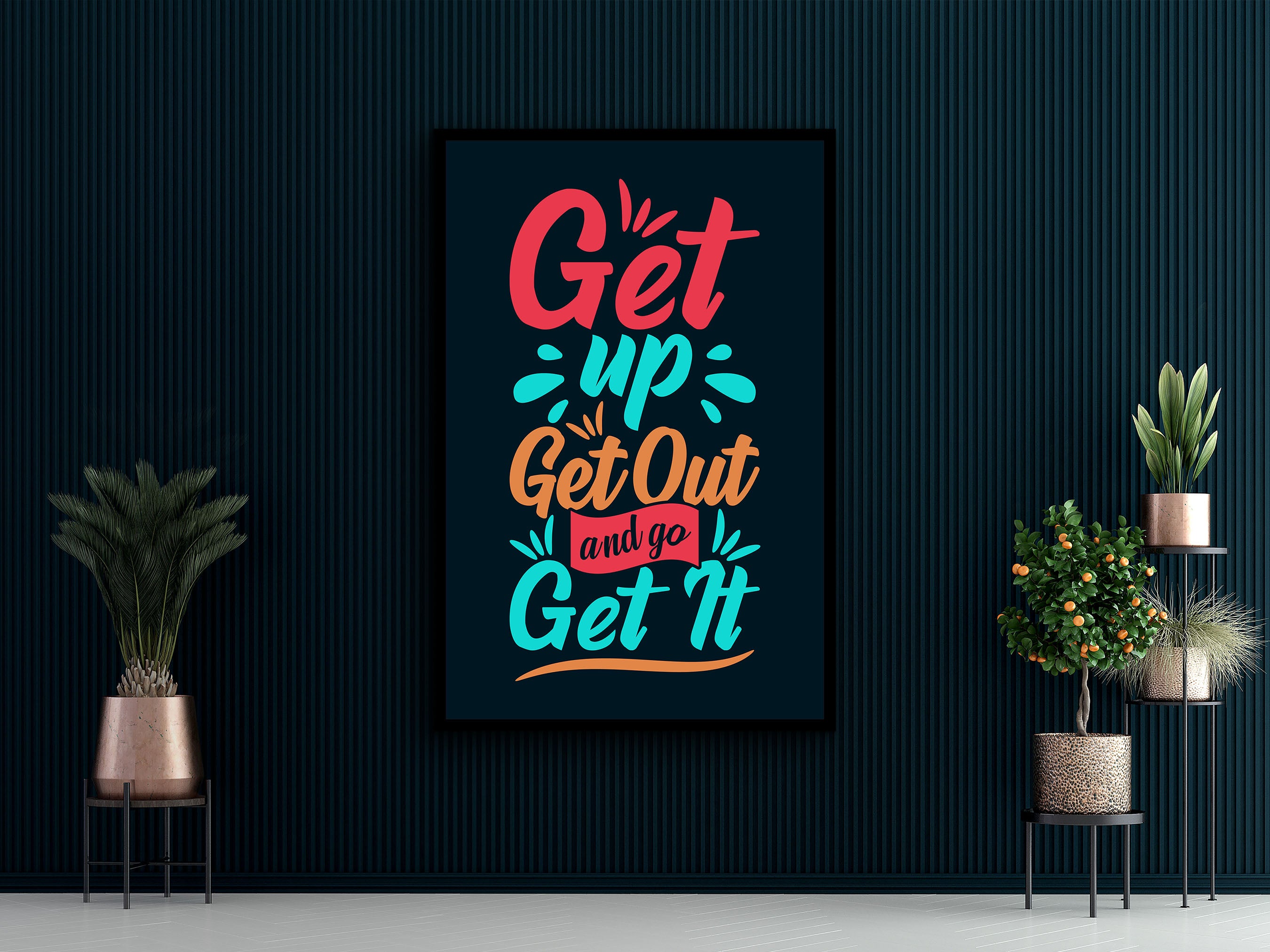 Motivational Wall Art, Get Up Get Out and Go Get It Canvas, Daily Inspiration Quotes, Ready to Hang, Gift for Her, Printed on Black Frame