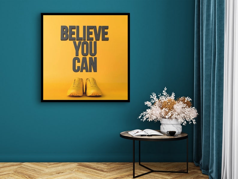 Daily Motivation Wall Art, Believe You Can Quotes Print Canvas, Modern Home & Office Wall Decor, Wall Hanging Gift, Printed on Black Frame