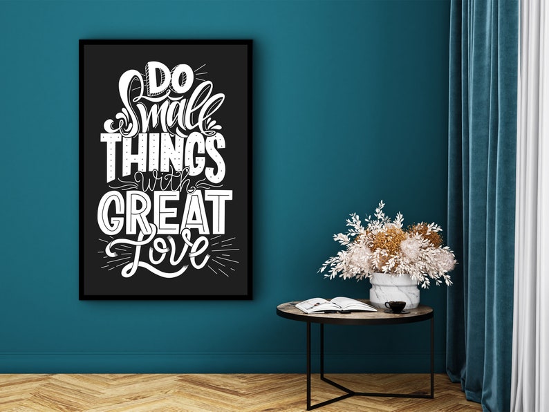 Motivational Wall Art, Do Small Things with Great Love Wall Art Canvas, Quote Print Office Wall Decor, Ready to Hang, Printed on Black Frame