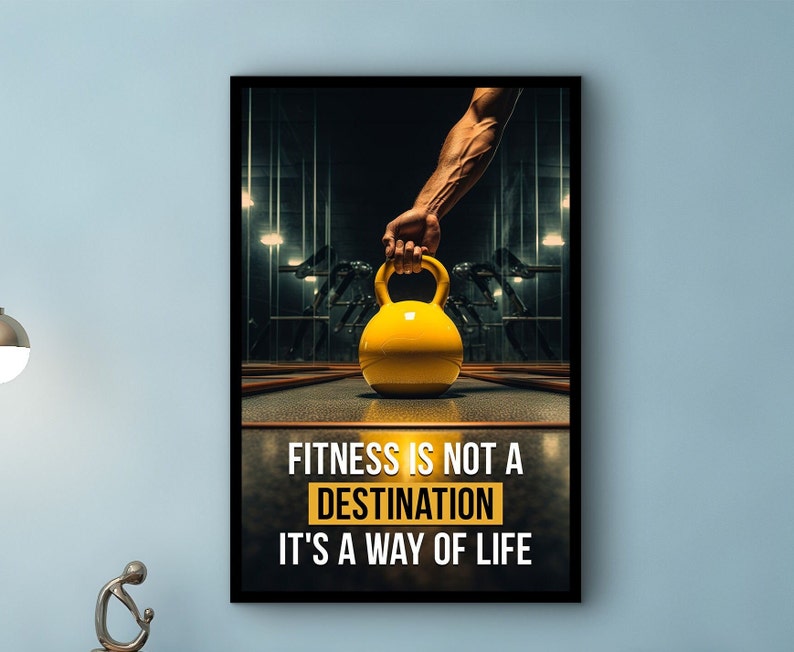 Motivational Wall Art, Fitness is Not Destination it's Way of Life Canvas, Office Decor, Ready to Hang, Gift for Her, Printed on Black Frame