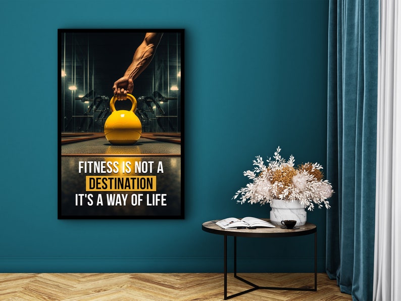 Motivational Wall Art, Fitness is Not Destination it's Way of Life Canvas, Office Decor, Ready to Hang, Gift for Her, Printed on Black Frame