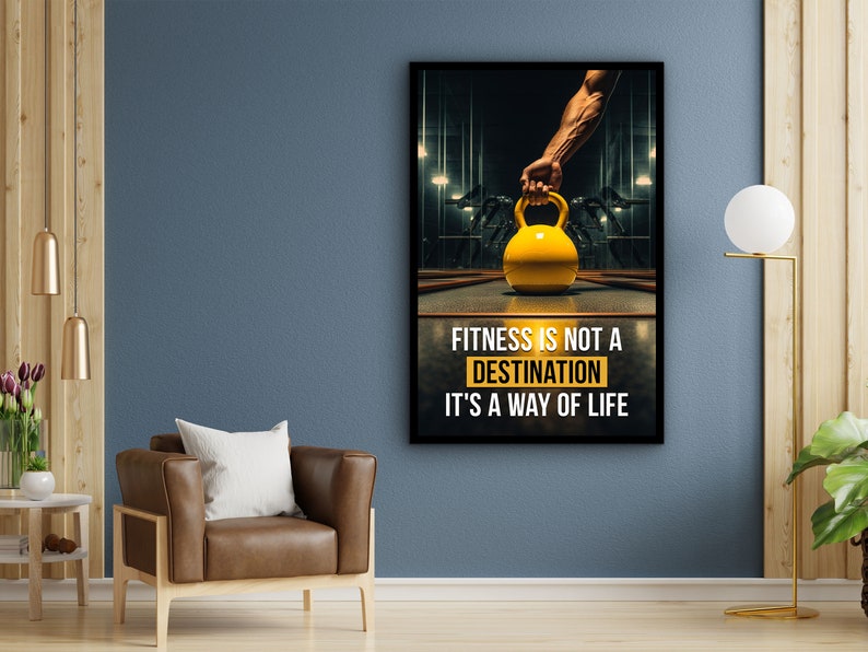 Motivational Wall Art, Fitness is Not Destination it's Way of Life Canvas, Office Decor, Ready to Hang, Gift for Her, Printed on Black Frame