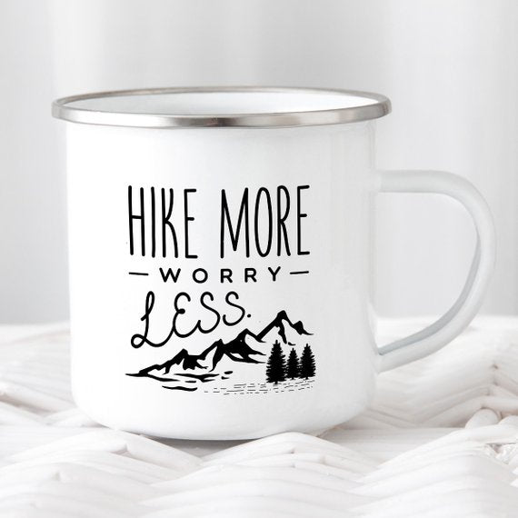 10oz Enamel Mug - Hike More Worry Less