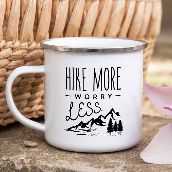 10oz Enamel Mug - Hike More Worry Less