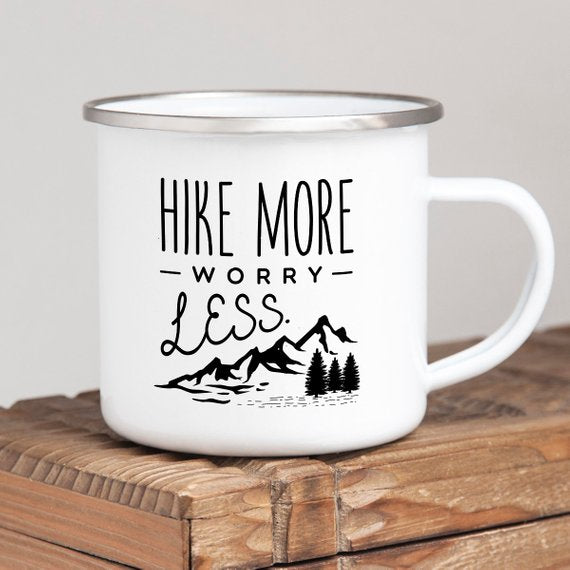 10oz Enamel Mug - Hike More Worry Less