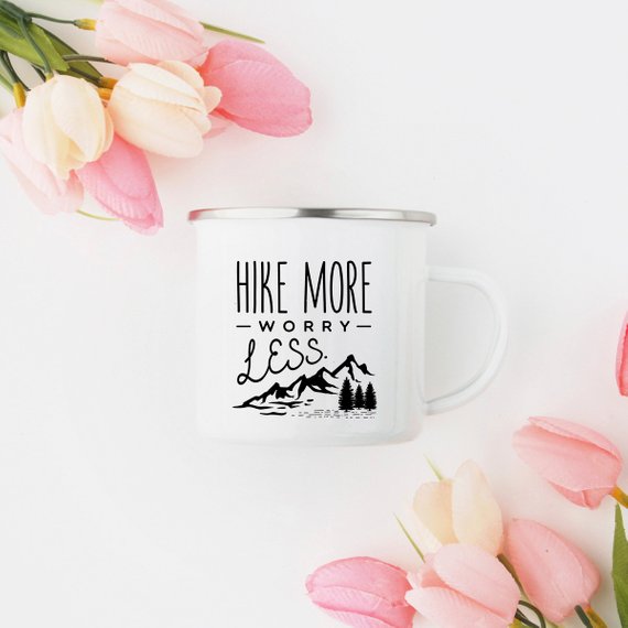 10oz Enamel Mug - Hike More Worry Less